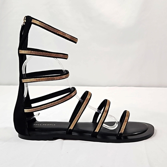 Free People Black & Gold Theia Gladiator Sandals Size 8 NWB - Picture 1 of 8
